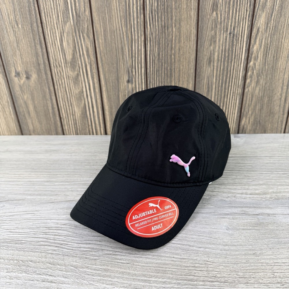 PUMA Adjustable Adult Snapback Hat OSFA ONE SIZE Black w/Pink-Blue Puma
